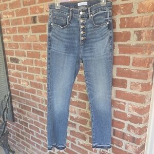 LOFT Medium Blue Cropped Jeans with Button Detail